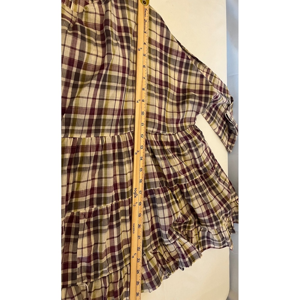 Easel Los Angeles Plaid Tiered Babydoll Top Purple Green Cotton ET20783 NWT M - Picture 6 of 6